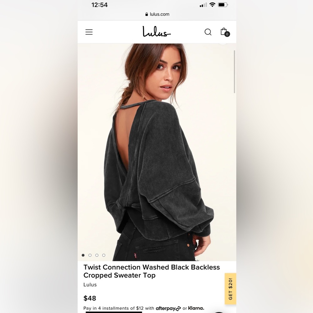 LULUs  black crop sweater -open back SIZE SMALL